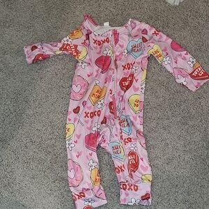 Heart Print Pink Kids Footie